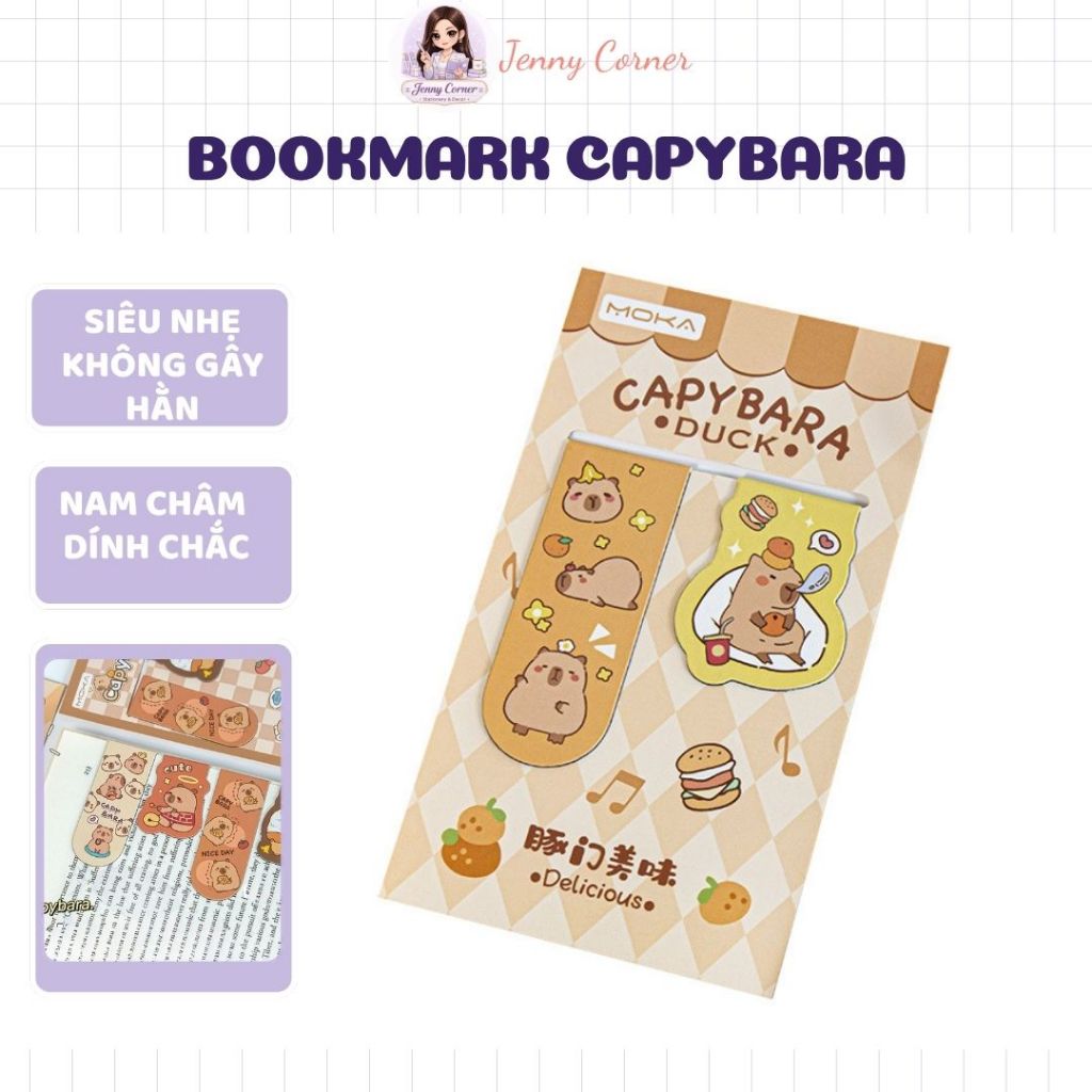 Bookmark/đánh dấu trang/kẹp trang sách Capybara, nam châm siêu nhẹ, hút chặt, không gây hằn trang-Je