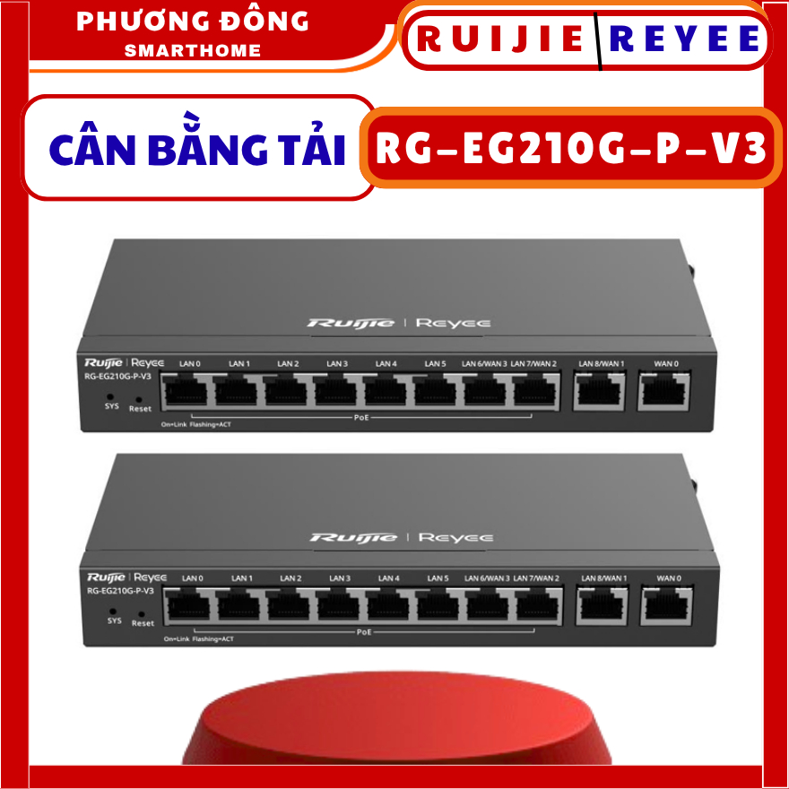 CÂN BẰNG TẢI RUIJIE RG-EG210G-P-V3 - Chế độ Turbo 1000 Mbps, Bộ nhớ flash 32 MB, RAM 128 MB, Hỗ trợ 