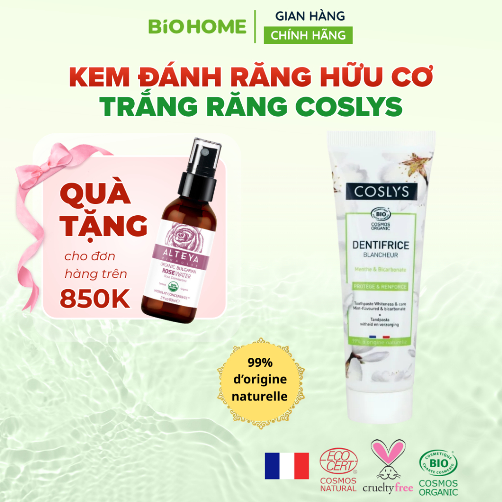 Kem đánh răng hữu cơ trắng răng Coslys (100ml)