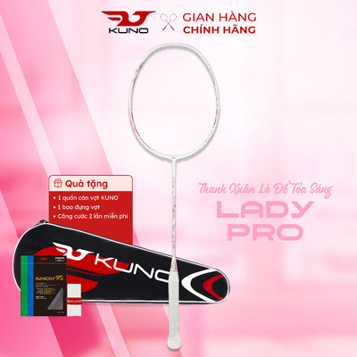 Vợt Cầu Lông KUNO LadyPro Siêu Nhẹ 6U, Full Carbon Cao Cấp, Dễ Chơi, Giảm Rung Xoắn Công Thủ Toàn Diện Căng Sẵn 10.5kg