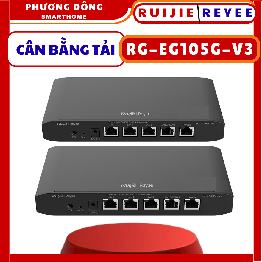 CÂN BẰNG TẢI RUIJIE RG-EG105G-V3 - Chế độ Turbo 1000 Mbps, Bộ nhớ flash 32 MB, RAM 128 MB, Hỗ trợ đế