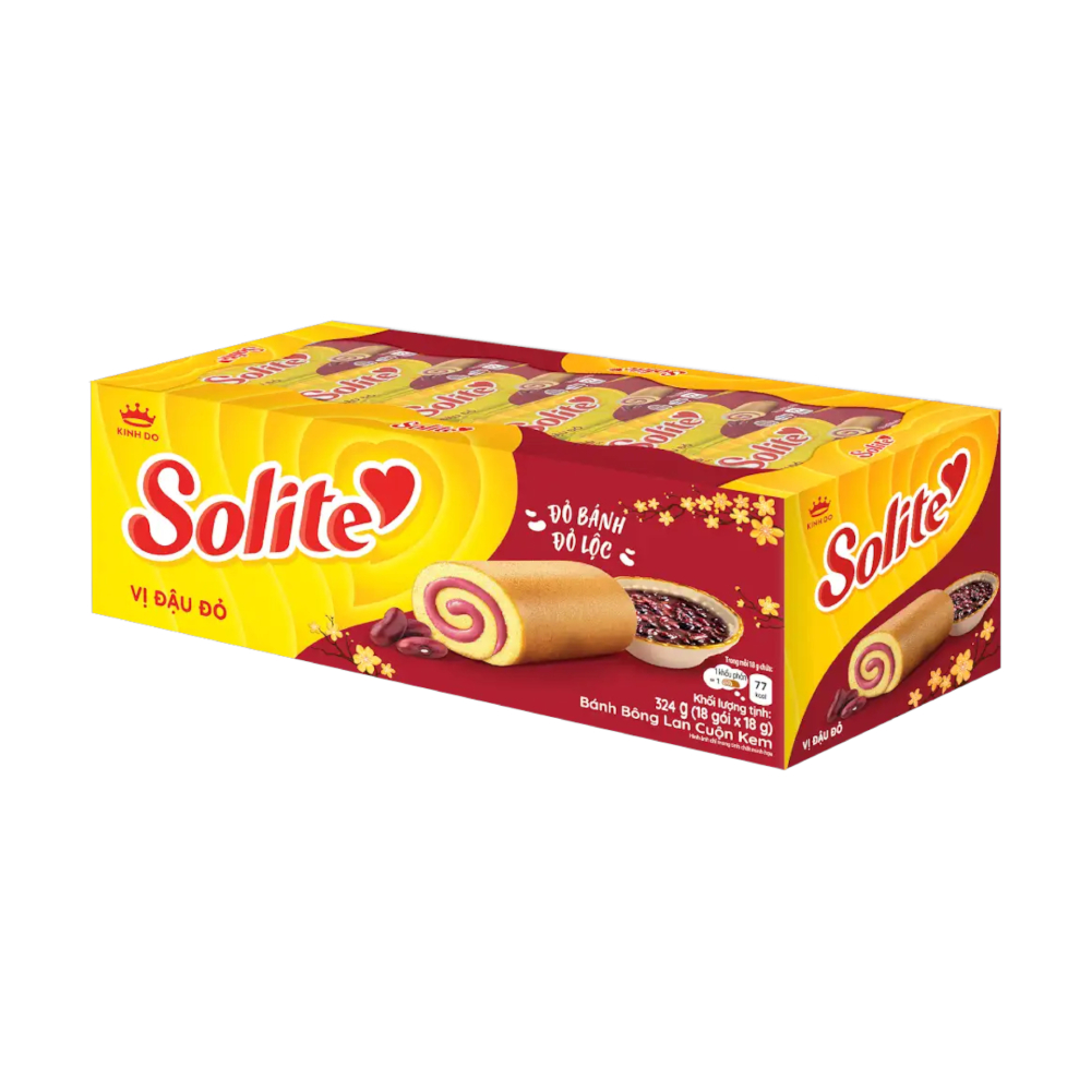 Bánh bông lan Solite cuộn kem vị đậu đỏ 324g
