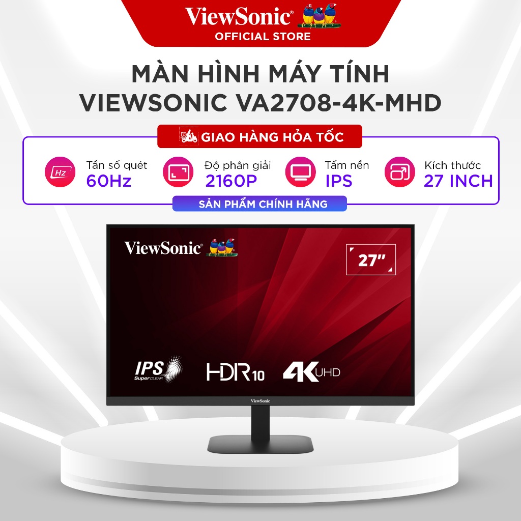 Màn Hình ViewSonic VA2708-4K-MHD (27 inch - 4K - IPS - 60Hz - 4ms - Speaker) - Bảo hành chính hãng 3