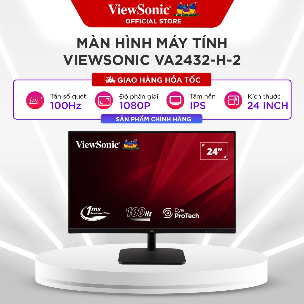 Màn Hình Văn Phòng ViewSonic VA2432-H-2 (23.8 inch/FHD/IPS/100Hz) - Phù hợp giải trí & văn phòng