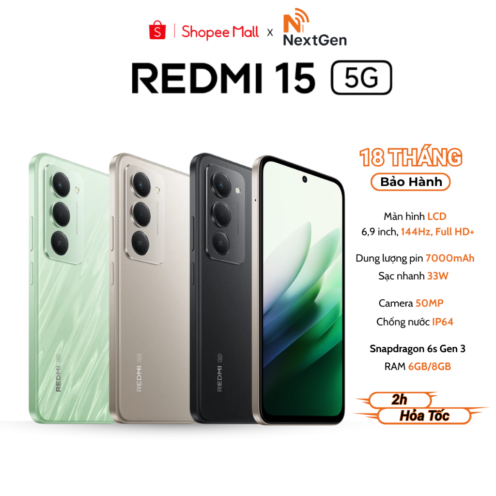 Điện thoại Xiaomi Redmi 15 5G - Pin 7000 mAh, Màn Hình 6.9 Inch - Bảo Hành 18 Tháng Chính Hãng | BigBuy360 - bigbuy360.vn