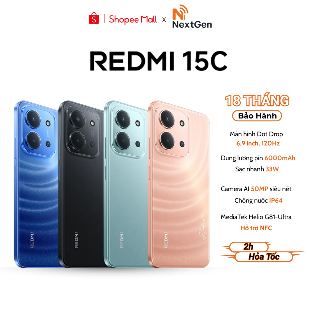 Điện Thoại Xiaomi Redmi 15C 4/128GB - 6/128GB - Nguyên Seal - Bảo Hành Chính Hãng 18 Tháng | BigBuy360 - bigbuy360.vn