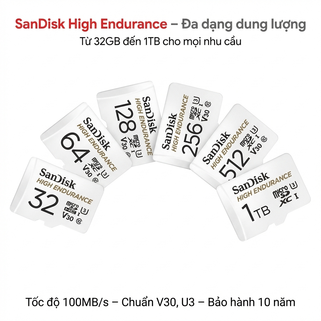 Thẻ nhớ MicroSDXC Sandisk High Endurance 32GB / 64GB / 128GB / 256GB 100MB/s Bảo hành 2 năm
