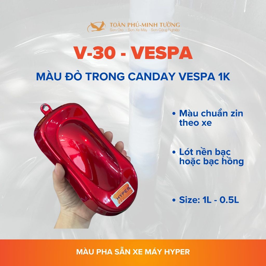Sơn xe máy HYPER màu đỏ Cherry Vespa 1K (Code: V-30) - 1 Lít (Lót nền bạc)