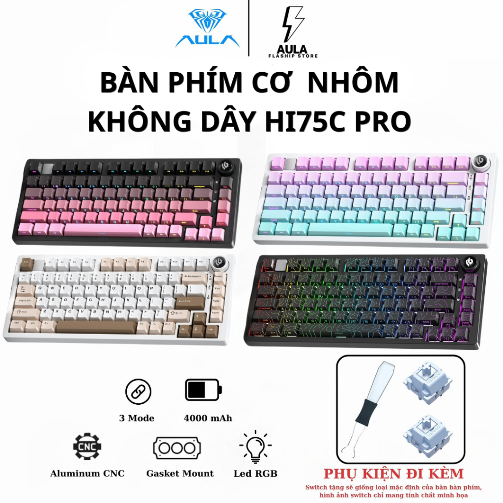 [CHÍNH HÃNG]  LEOBOG HI75C PRO ALUMINUM - BÀN PHÍM CƠ NHÔM CNC - 3 MODE KÊT NỐI - LED RGB - LAYOUT 7
