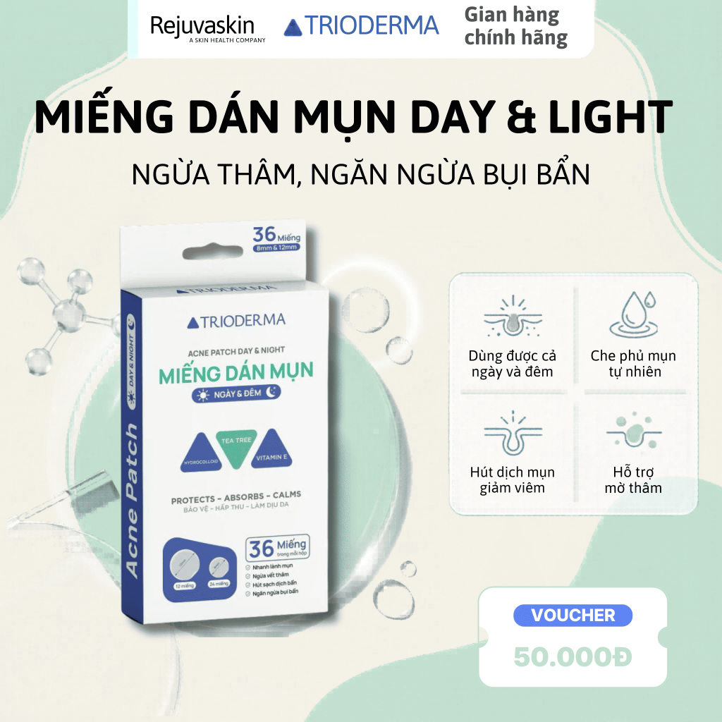 Miếng Dán Mụn Trioderma Day & Night Ngăn Ngừa Thâm, Ngừa Bụi Bẩn, Làm Dịu Da 18/36 Miếng