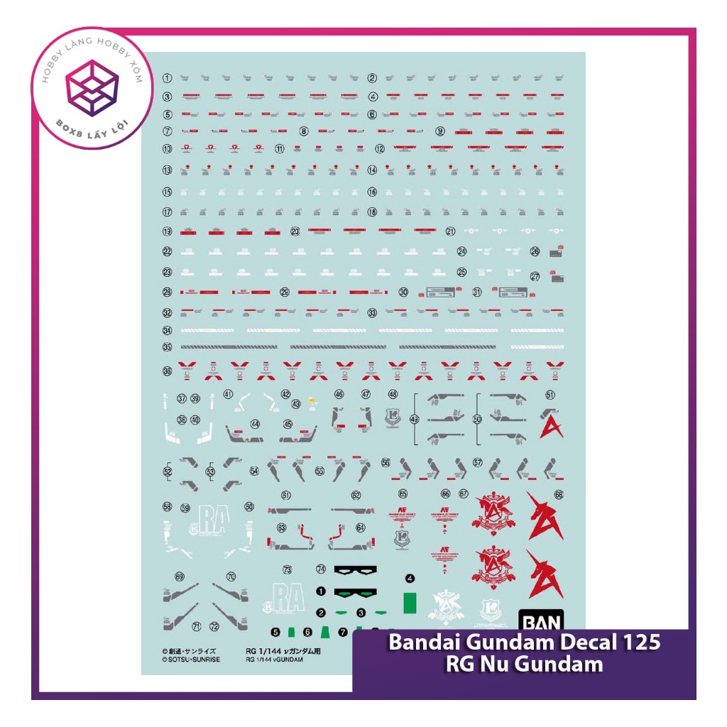 Phụ kiện Decal Bandai Gundam Decal 125 RG Nu Gundam [TAM]