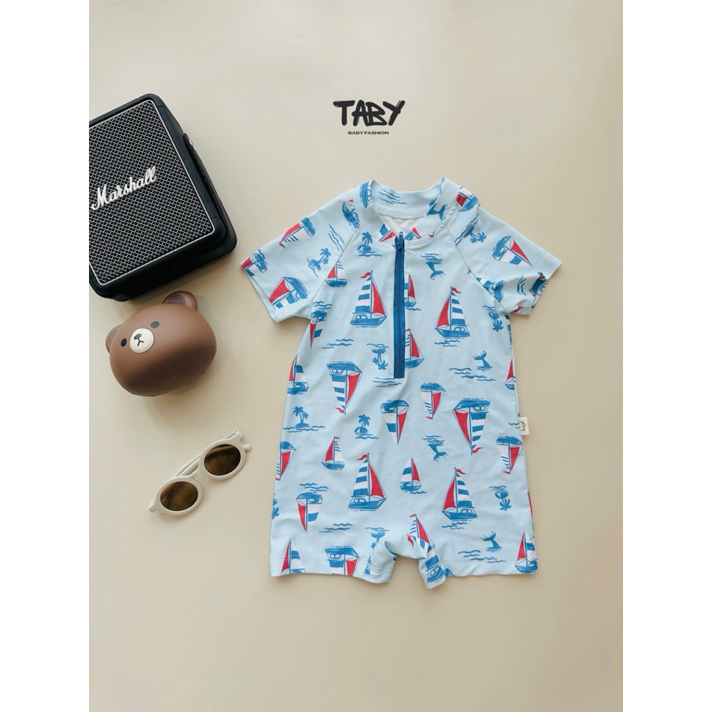 TB117 Đồ bơi cho bé trai Taby Kids, hình in du thuyền dễ thương cho bé trai từ 10-25kg