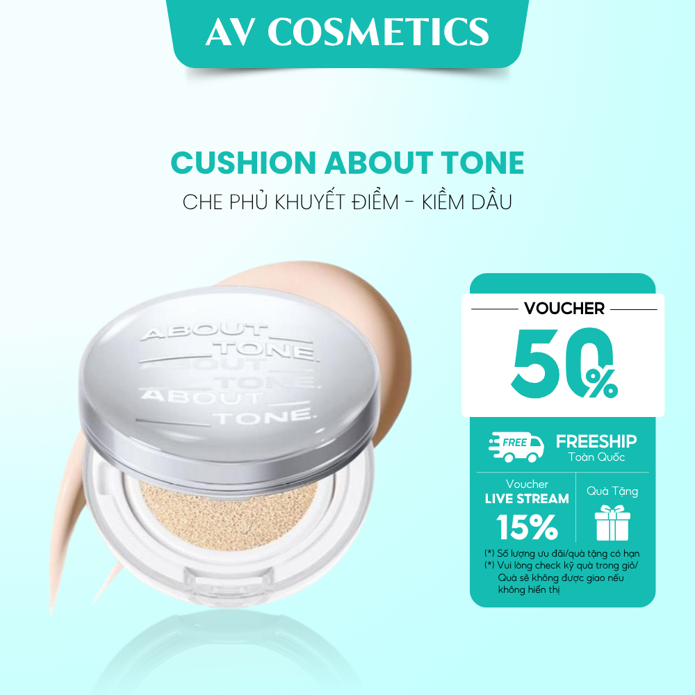 Phấn Nước Cushion ABOUT TONE Kem Nền Kiềm Dầu Che Khuyết Điểm Chống Nắng SPF30/PA++ 13g AV Cosmetics