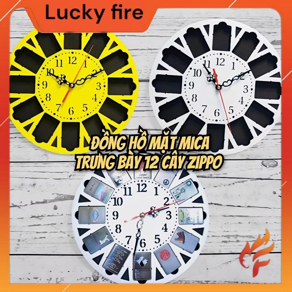 Đồng hồ treo tường trưng bày 12 ô Zippo
