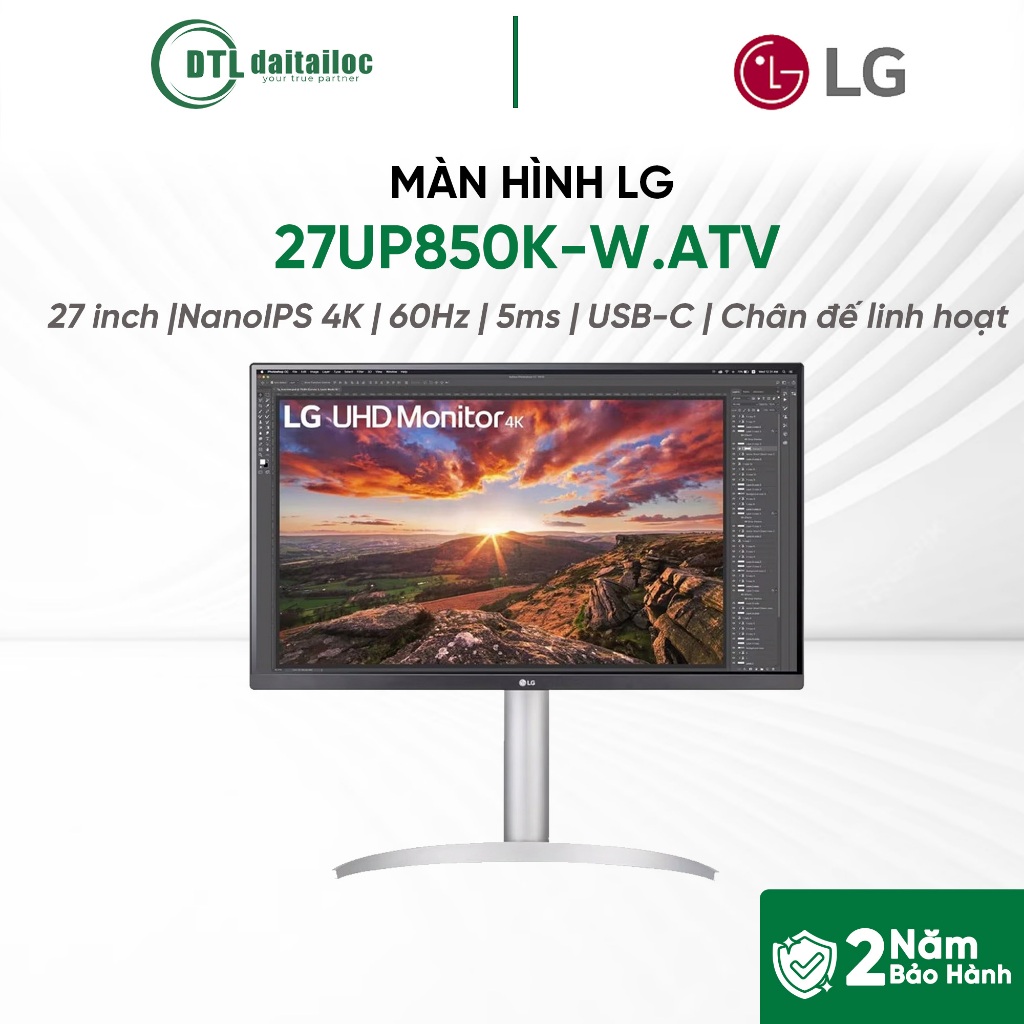 MÀN HÌNH LG 27UP850K-W.ATV 27 INCH NANO IPS 4K 4K 60Hz 5ms USB-C CHÂN ĐẾ LINH HOẠT | CHÍNH HÃNG | BẢ