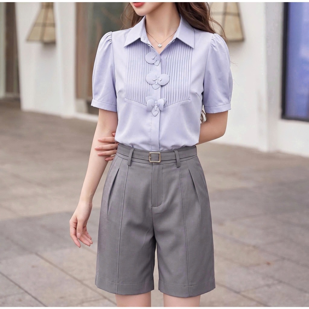 Áo Sơ Mi Nữ 𝐂𝐂𝐇𝐀𝐓 Dáng Suông Kiểu Minsyin Đính Hoa Trang Trí Chất Liệu Cao Cấp 16FNT9042ST | BigBuy360 - bigbuy360.vn