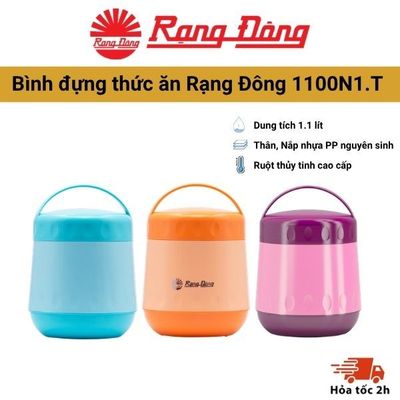 Bình đựng thức ăn Rạng Đông 1100N1.T 1.1 lít có nhiều ngăn thuận tiện, ruột thủy tinh giữ nhiệt tốt an toàn sức khỏe
