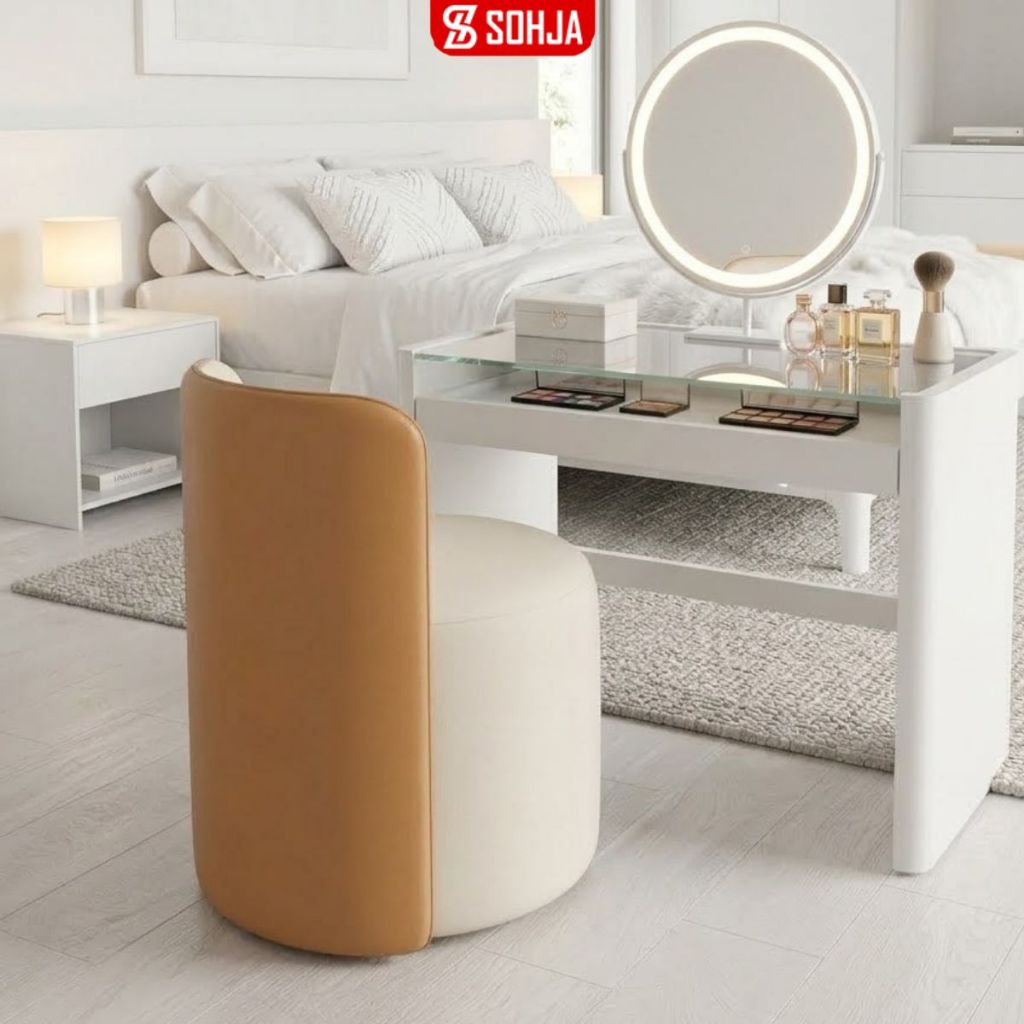 Ghế đôn da cao cấp màu cam phối trắng - GC51