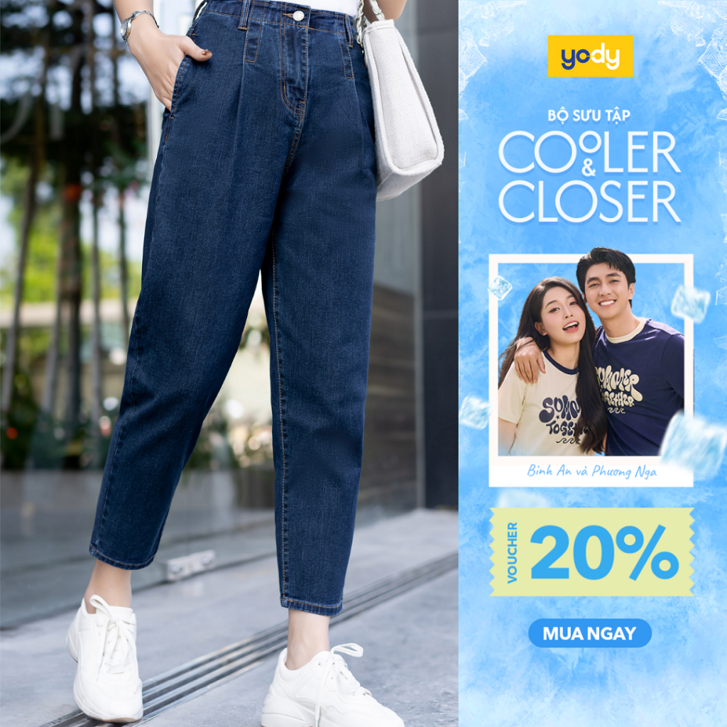 Quần jean nữ Yody dáng baggy thoải mái, quần bò co giãn, cạp cao chuẩn trend TRA- QJN3076 | BigBuy360 - bigbuy360.vn