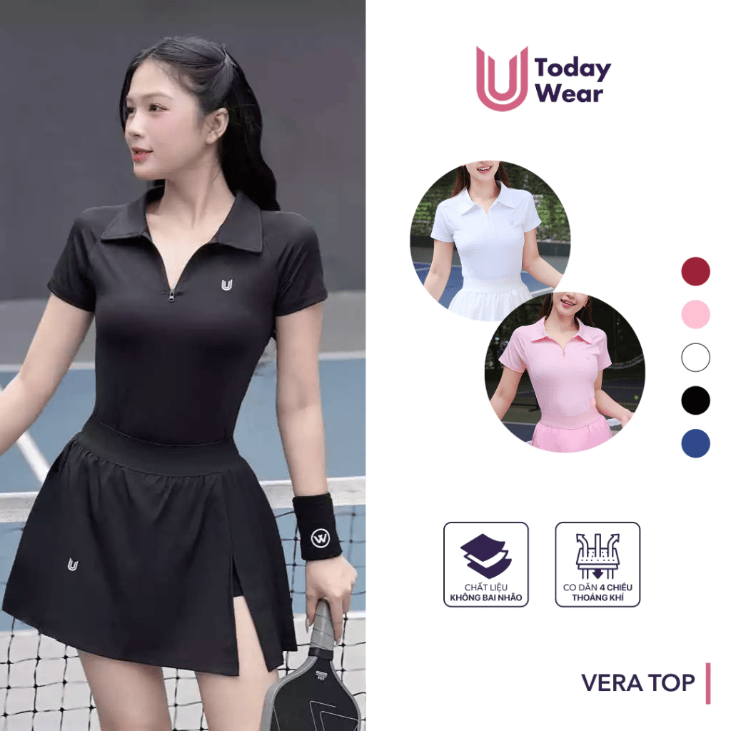 Áo thể thao polo khóa kéo Vera top Today U Wear form tôn dáng trẻ trung thoáng mát chơi pickleball g