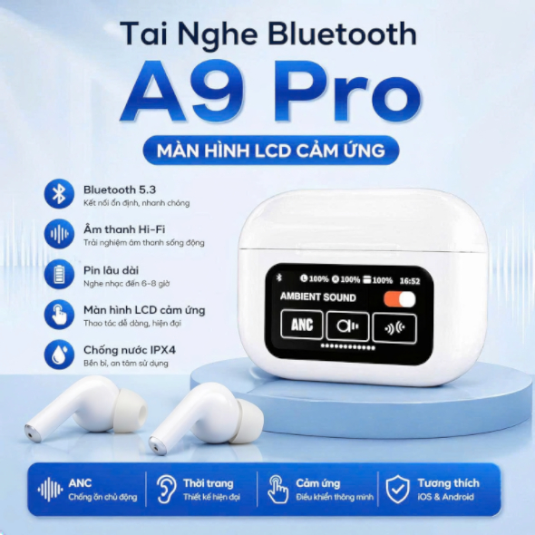 Tai Nghe Bluetooth A9Pro - Màn Hình LCD Cảm Ứng, Chống Ồn, Âm Thanh Sống Động