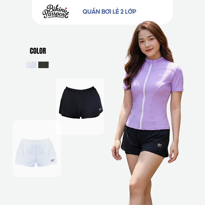 Quần bơi nữ 2 lớp dáng ngắn thể thao cao cấp đi biển - Bikini Passport - BS1015_BL