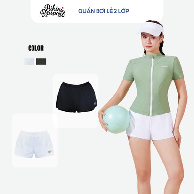 Quần bơi Nữ BIKINI PASSPORT kiểu ngắn hai lớp - màu Trắng - BS1015_WH