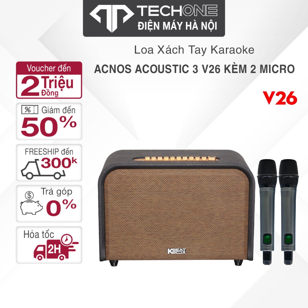 Loa karaoke Acnos Acoustic 3 V26 Và Acoustic 3 Compact 1100W (PMPO)Kèm 2 Micro Chống Hú Cao Cấp- Hàn