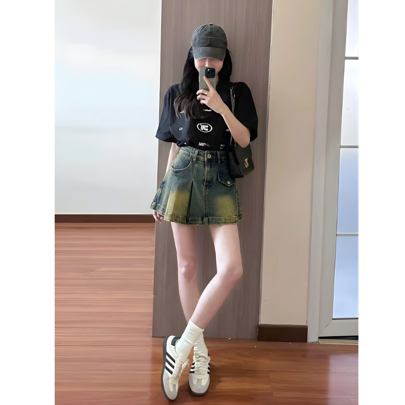 Quần váy jean SARAMIA ngắn chân váy bò chữ a cạp cao túi hộp mặc đi chơi A16 | BigBuy360 - bigbuy360.vn