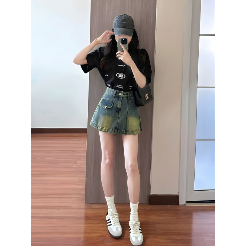 Quần váy jean SARAMIA ngắn chân váy bò chữ a cạp cao túi hộp mặc đi chơi A16 | BigBuy360 - bigbuy360.vn