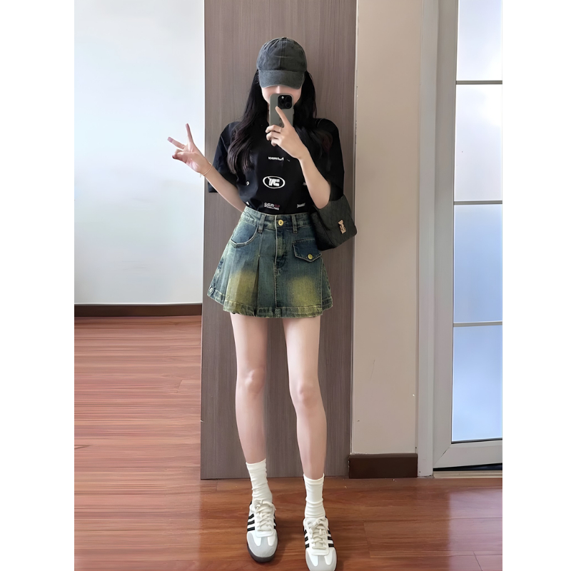 Quần váy jean SARAMIA ngắn chân váy bò chữ a cạp cao túi hộp mặc đi chơi A16 | BigBuy360 - bigbuy360.vn