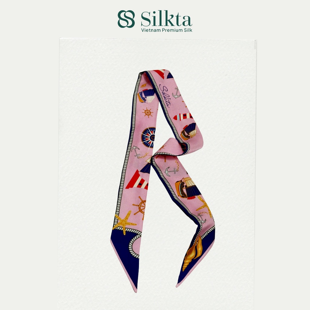 Khăn twilly lụa tơ tằm tự nhiên cao cấp Silkta Dẫn Lối Đại Dương Phụ kiện túi xách & quàng cổ sang t