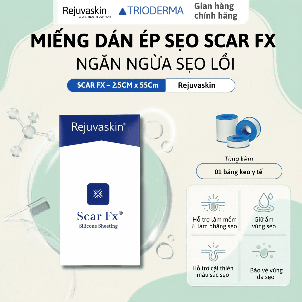 Miếng Dán Ngăn Ngừa Làm Phẳng Sẹo Lồi, Sẹo Phì Đại Rejuvaskin Scar FX 2,5cm x 55cm