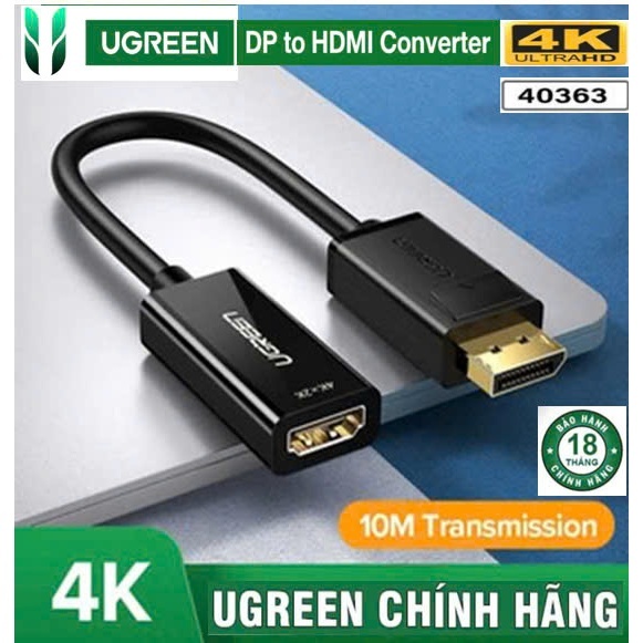 Cáp Chuyển Displayport to HDMI Hỗ Trợ 4Kx2K Ugreen 40363 - Hàng Chính Hãng