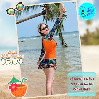 Bộ đồ tắm biển mua hè, bộ bikini 3 mảnh thể thao tay dài chống nắng mã 9