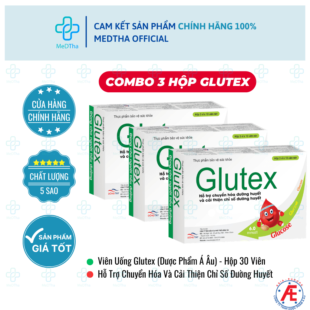 [COMBO 3 HỘP] Glutex Hỗ Trợ Ổn Định Đường Huyết Lâu Dài, Ngăn Ngừa Biến Chứng Tiểu Đường (30 Viên)