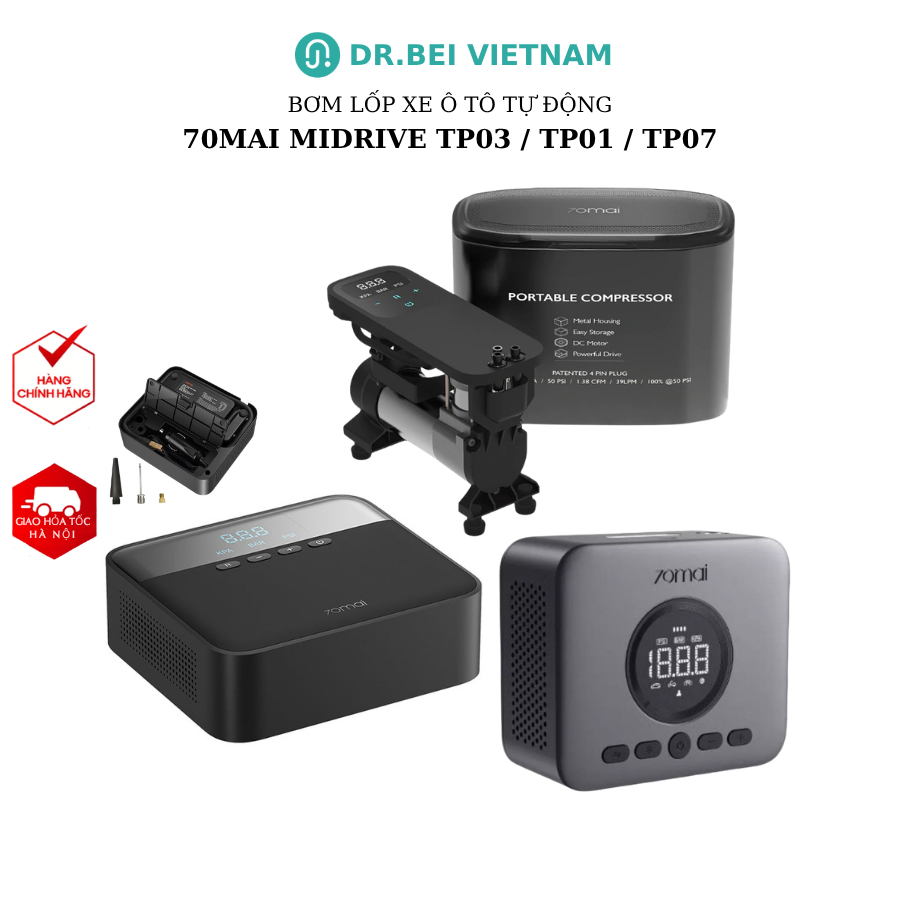 Máy bơm lốp xe hơi ô tô mini tự động 70mai Midrive TP03 Lite, Bơm 70mai TP01, TP07 - BH 6 tháng