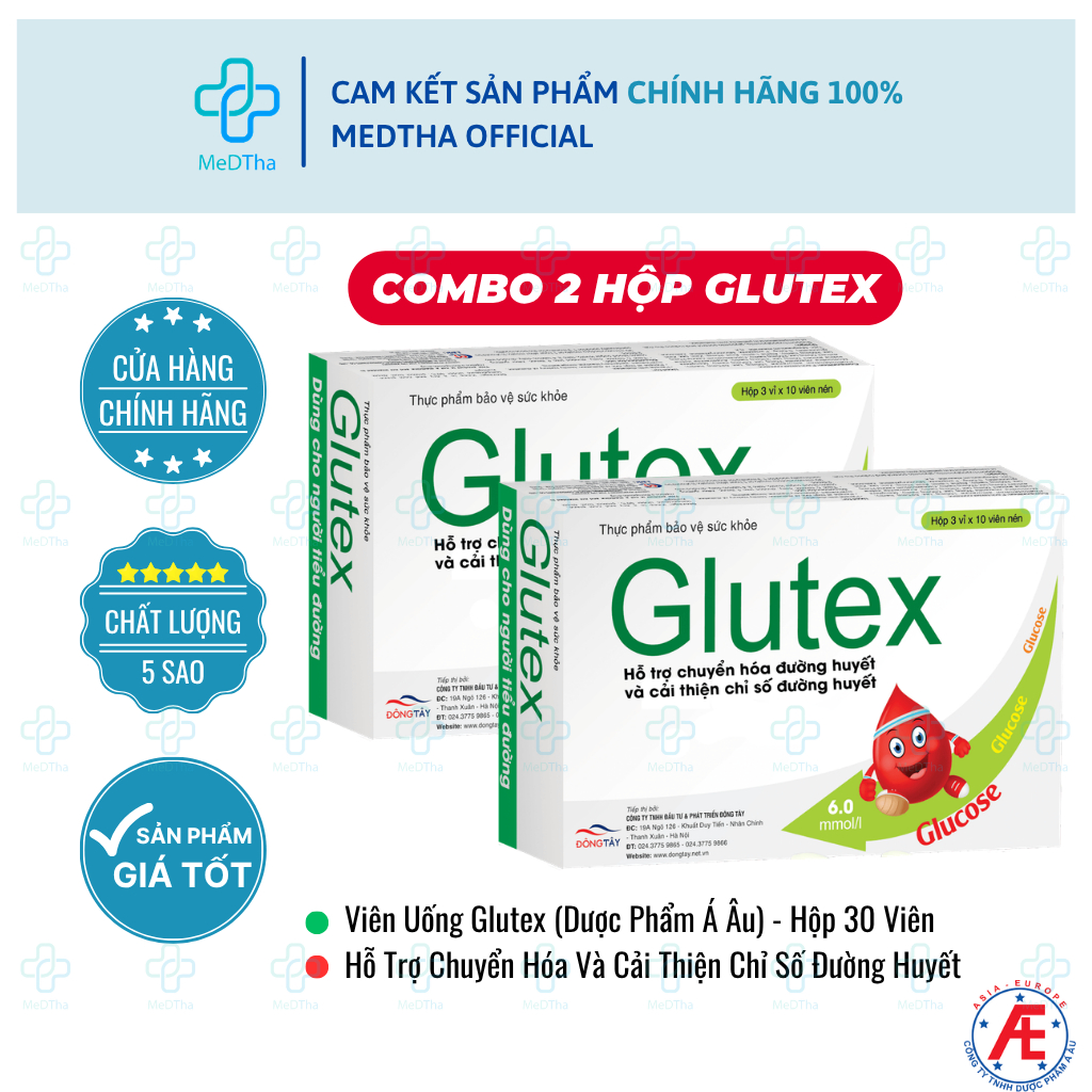 [COMBO 2 HỘP] Glutex Hỗ Trợ Ổn Định Đường Huyết Lâu Dài, Ngăn Ngừa Biến Chứng Tiểu Đường (30 Viên)