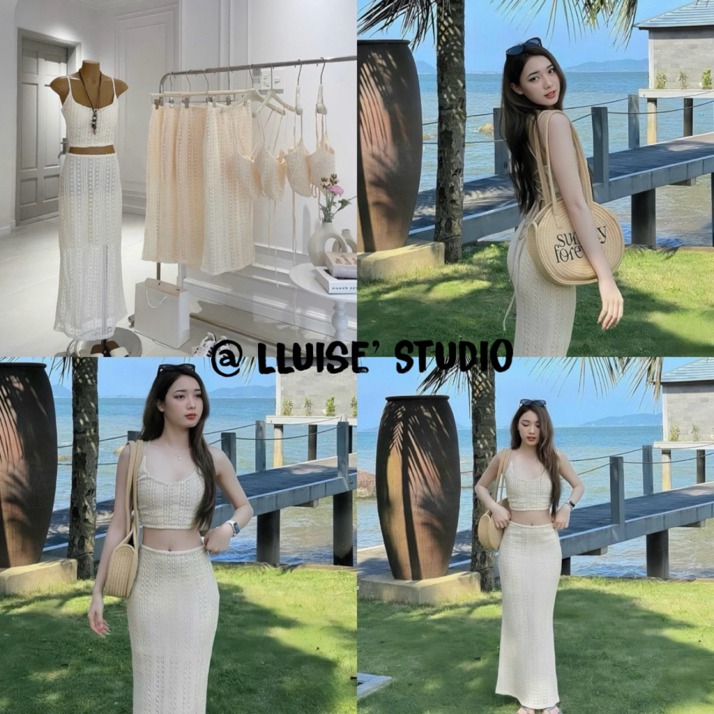 LLuise’ Studio - Set Bộ Len Móc Crochet (Áo Croptop & Chân Váy Dài) - Vibe Nàng Thơ Đi Biển