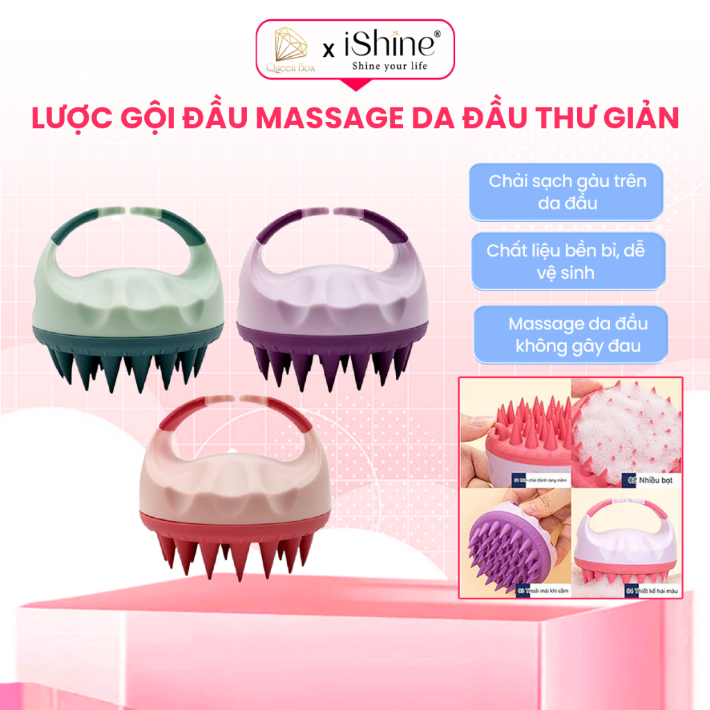 Lược Gội Đầu Cao Cấp Silicone iShine Massage Đầu Giảm Stress, Ngừa Rụng Tóc IS05