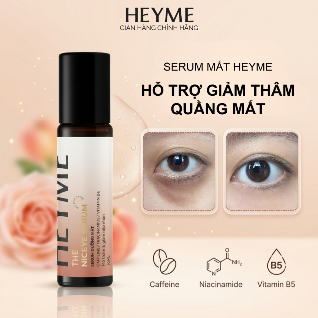 Tinh Chất Serum Giảm Thâm Mắt, Dưỡng Mắt Giảm Thâm Quầng HEYME 10ml Chiết Xuất Hoa Hồng, Caffeine