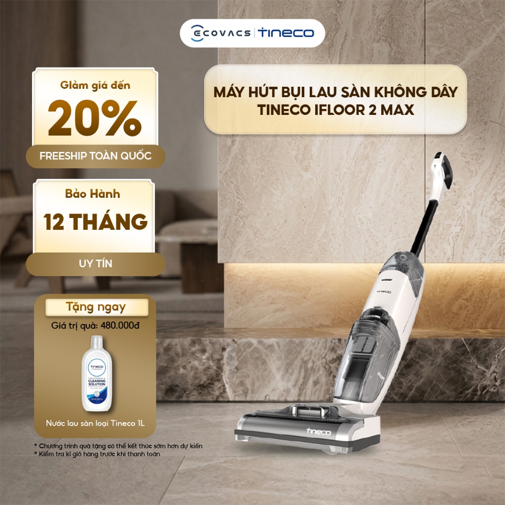 Máy hút bụi lau sàn không dây Tineco iFloor 2 Max - Thời gian hoạt động 22 phút - Tự động làm sạch c