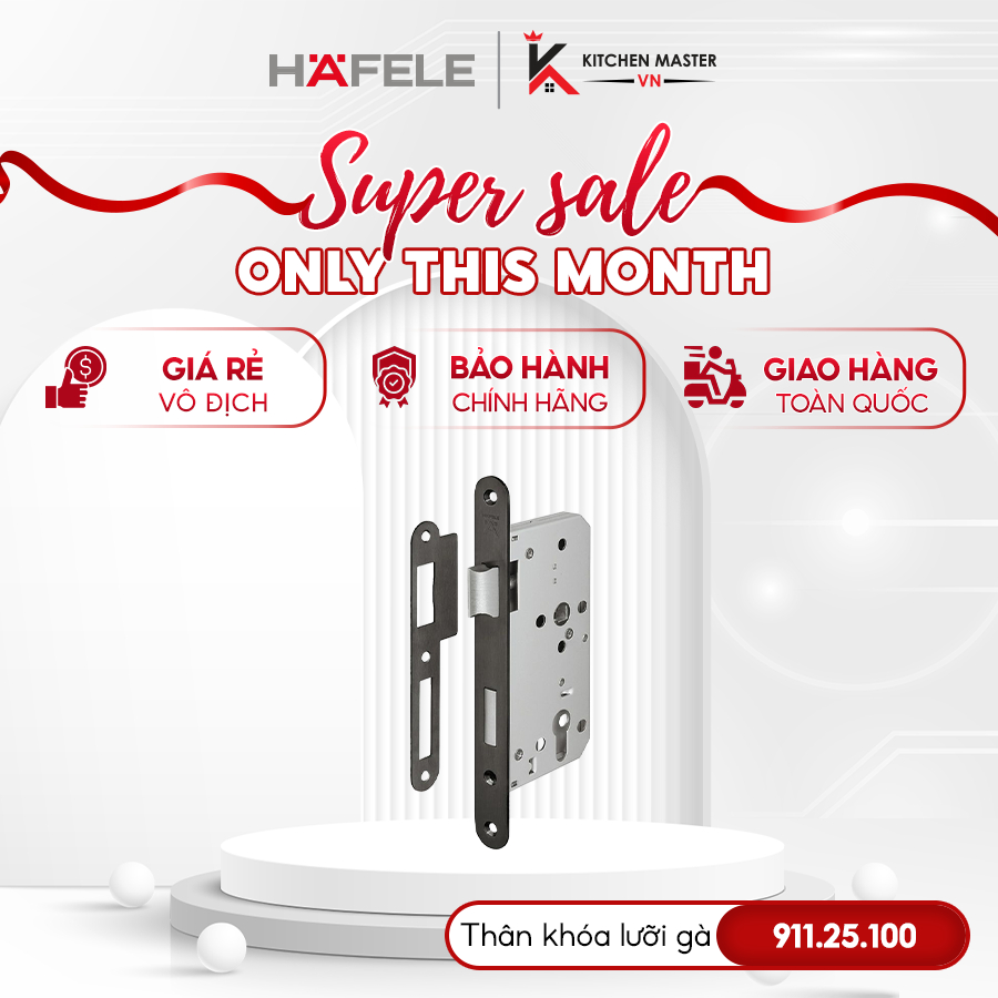 Thân Khóa Hafele 911.25.100 72mm Lưỡi Gà & Chốt Chết, An Toàn, Bền Bỉ, Chính Hãng Hafele