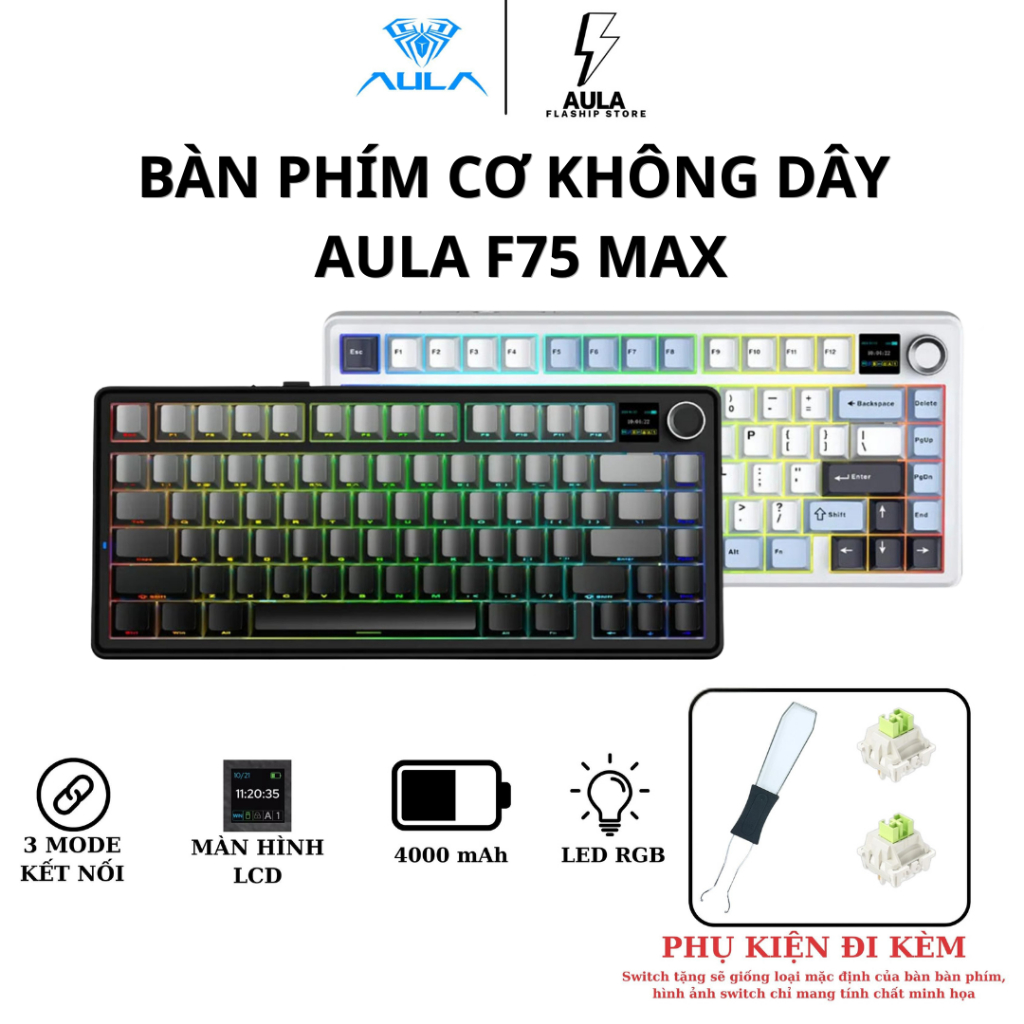 [CHÍNH HÃNG]  BÀN PHÍM CƠ AULA F75 MAX - MẠCH XUÔI - CÓ MÀN HÌNH LED - 3 MODE KẾT NỐI