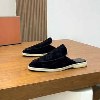 Shallow Slipper Da Lộn Đế Bệt, Giày Sục Nam Đế Bệt Da Thật Nâu Be Dustino