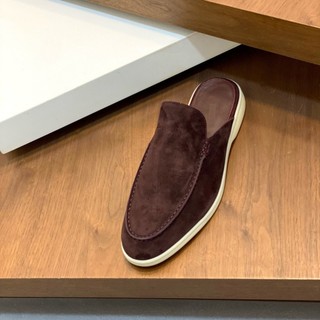 Shallow Slipper Da Lộn Đế Bệt, Giày Sục Nam Đế Bệt Da Thật Nâu Be Dustino