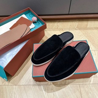 Shallow Slipper Da Lộn Đế Bệt, Giày Sục Nam Đế Bệt Da Thật Nâu Be Dustino