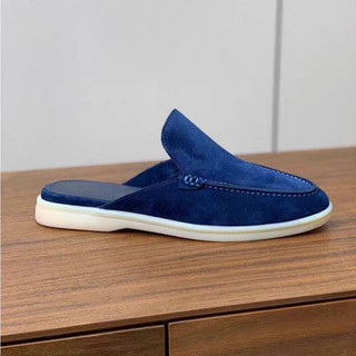Shallow Slipper Da Lộn Đế Bệt, Giày Sục Nam Đế Bệt Da Thật Nâu Be Dustino
