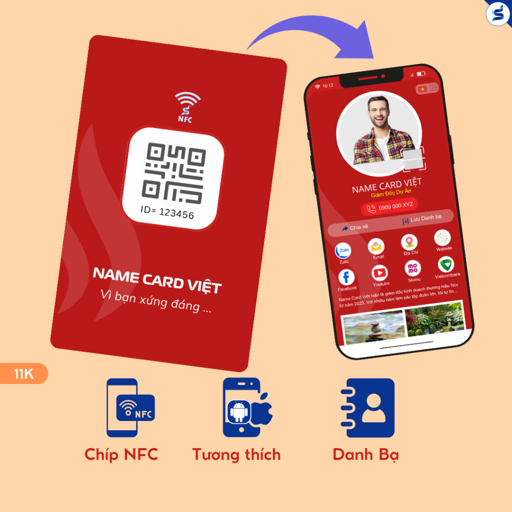 Danh thiếp nfc cao cấp name card việt, ecard profile online sang trọng, danh bạ điện tử hiện đại