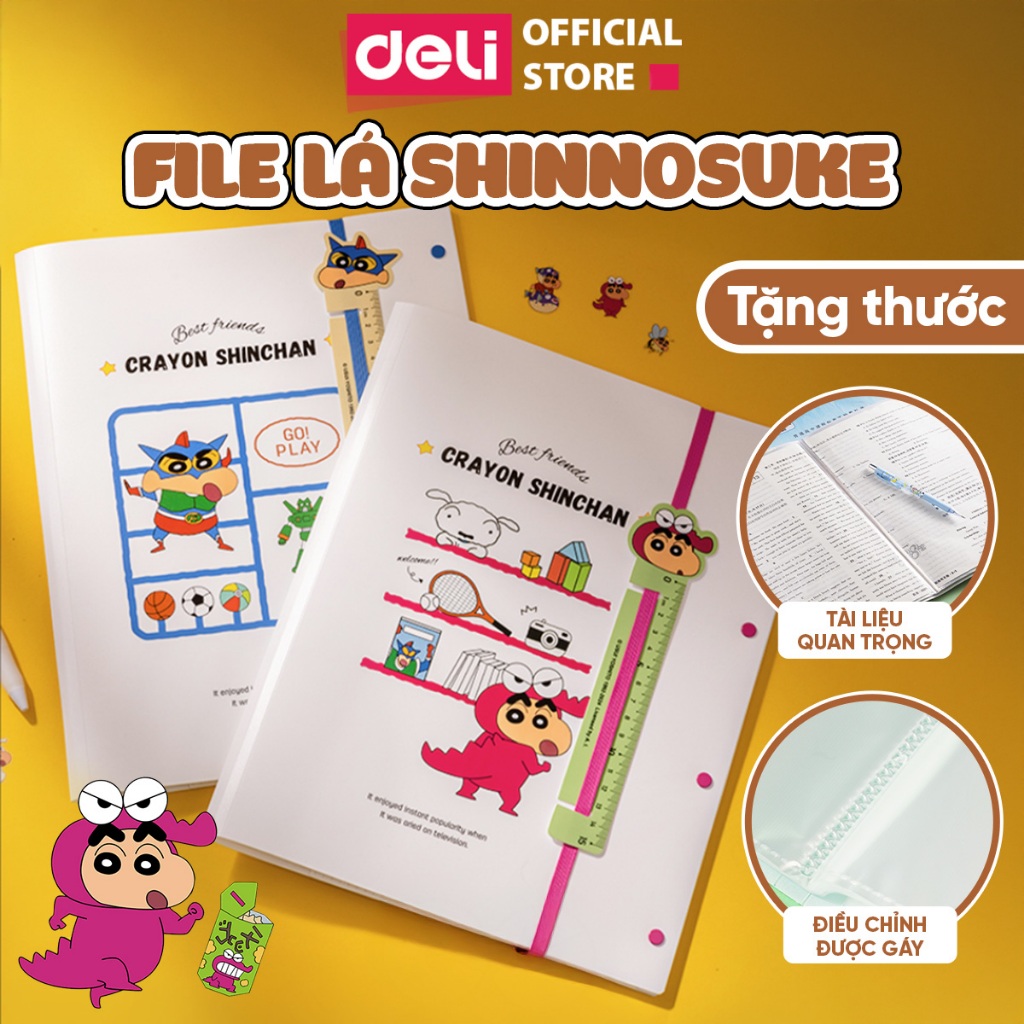 [ TẶNG THƯỚC ] File Lá Shinnosuke x Deli 30 Lá File Đựng Tài Liệu A3/A4 Lưu Trữ Nhiều Ngăn Bảo Quản 
